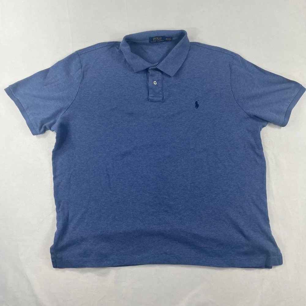 Polo Ralph Lauren Polo Shirt Heathered Blue Short Sleeve Mens XXL